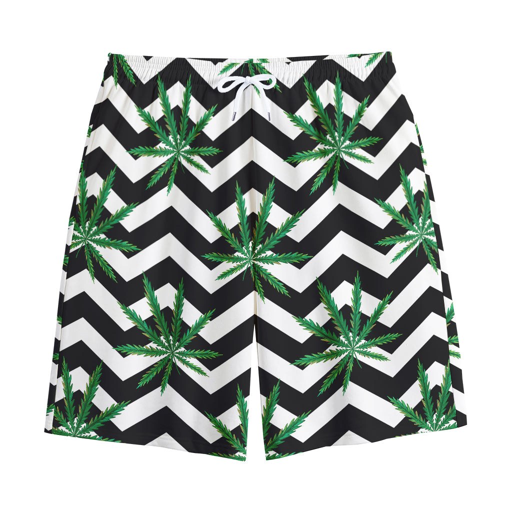 Zigzag Weed Pattern Print Cotton Shorts