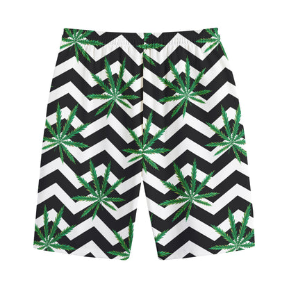 Zigzag Weed Pattern Print Cotton Shorts