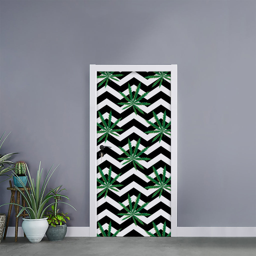 Zigzag Weed Pattern Print Door Sticker
