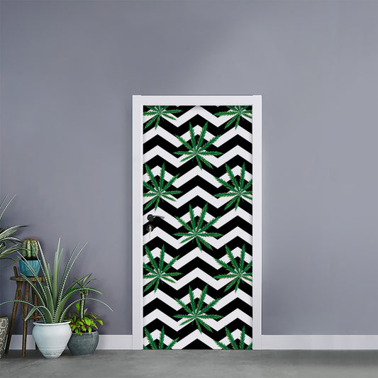 Zigzag Weed Pattern Print Door Sticker