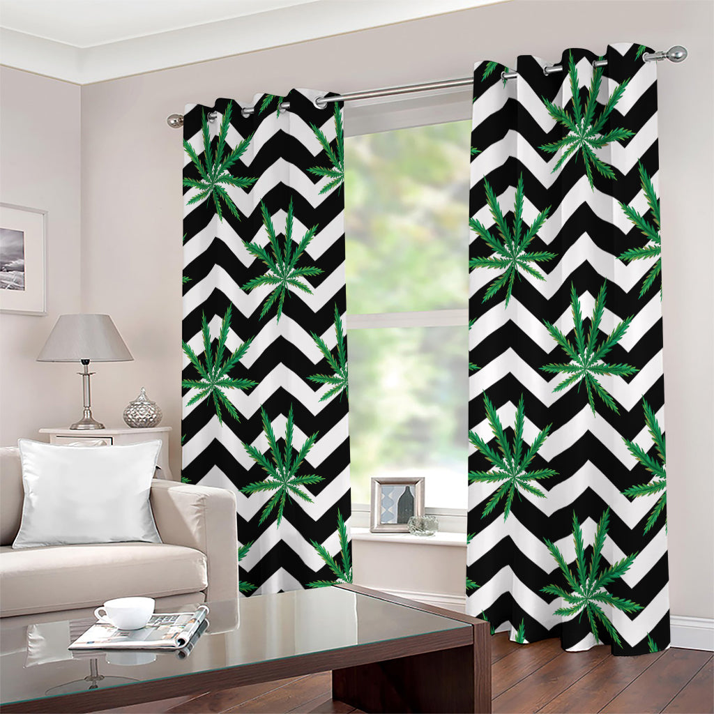 Zigzag Weed Pattern Print Extra Wide Grommet Curtains