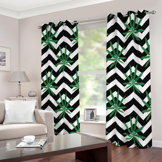 Zigzag Weed Pattern Print Extra Wide Grommet Curtains