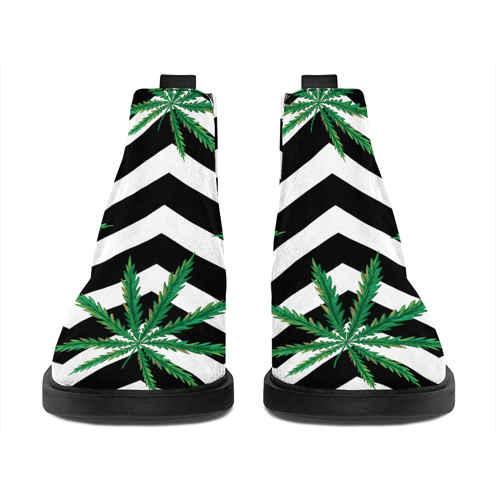 Zigzag Weed Pattern Print Flat Ankle Boots