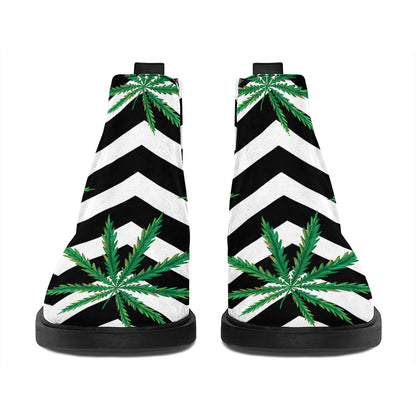 Zigzag Weed Pattern Print Flat Ankle Boots