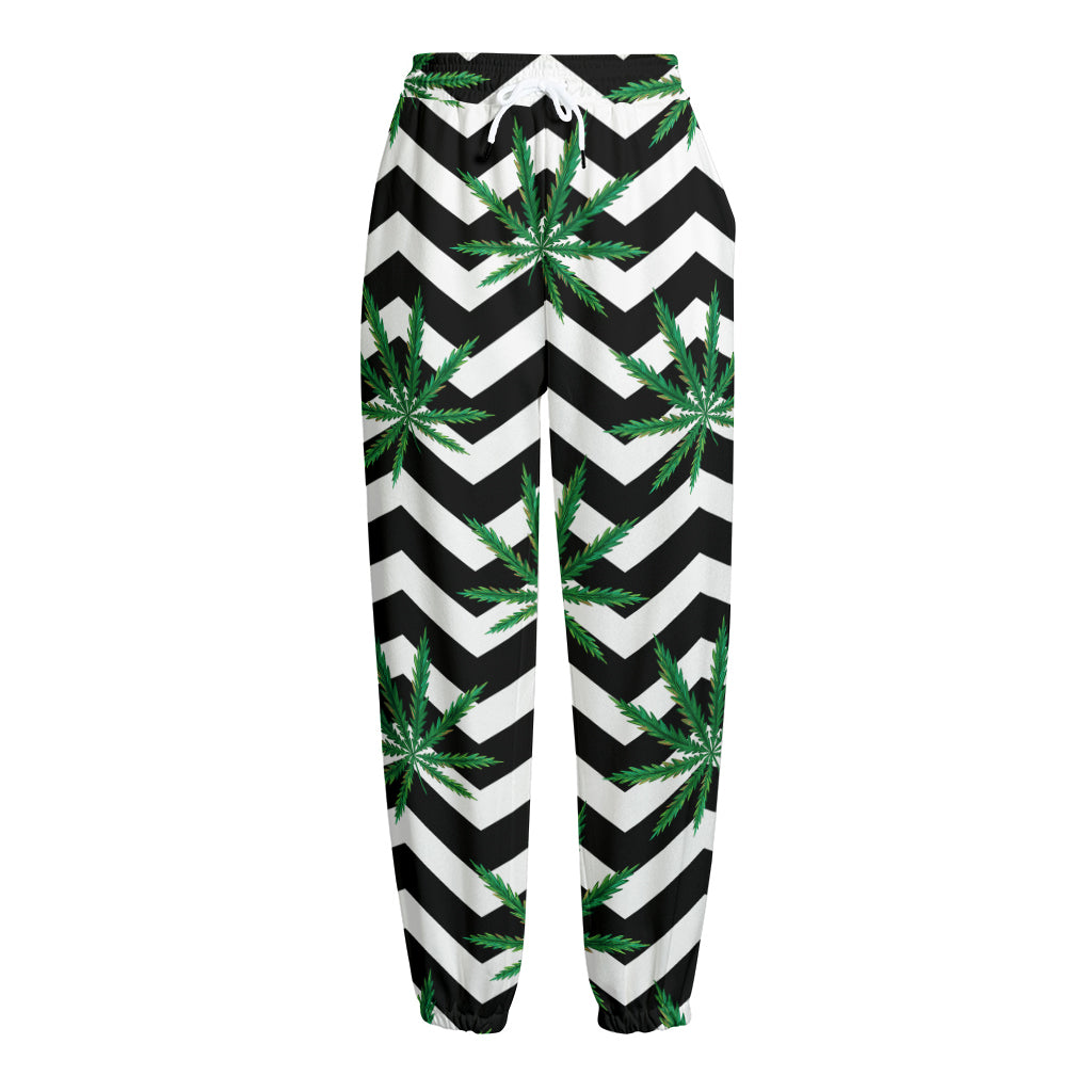 Zigzag Weed Pattern Print Fleece Lined Knit Pants