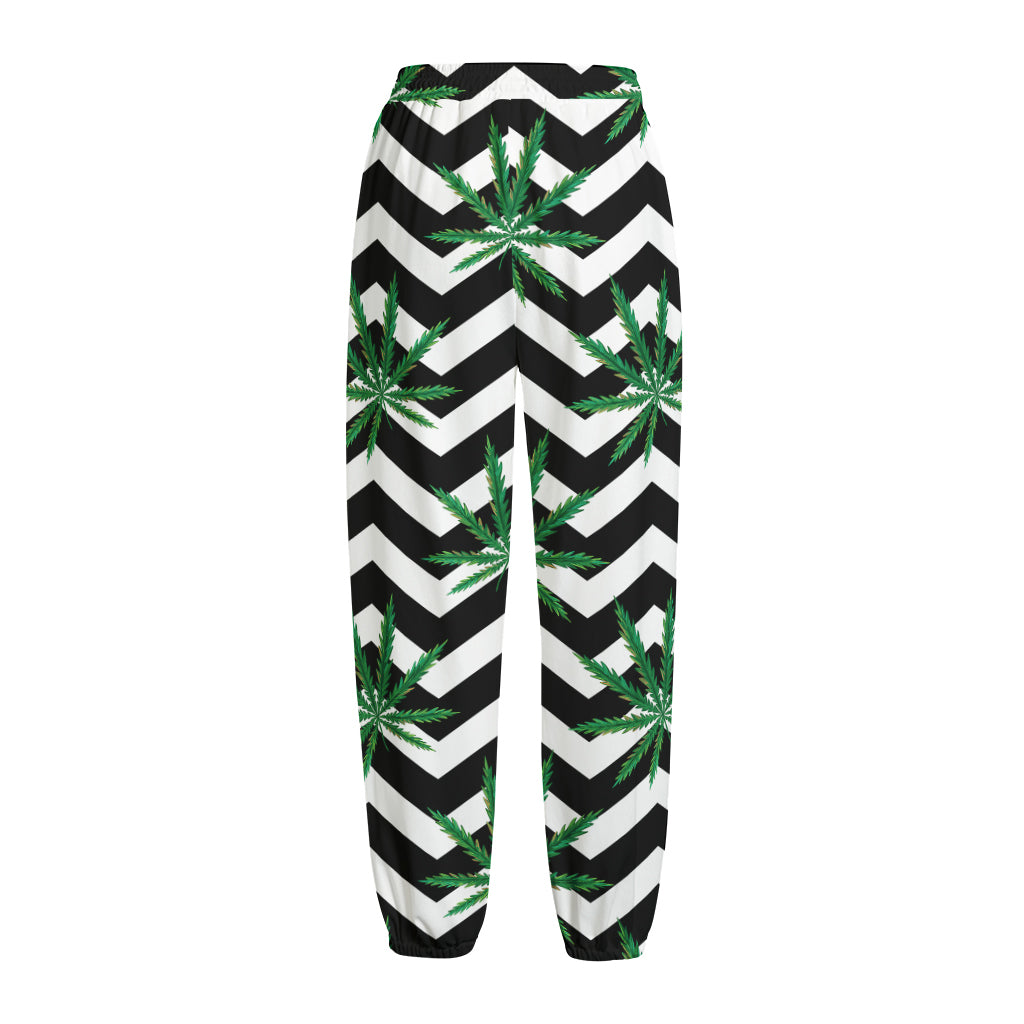 Zigzag Weed Pattern Print Fleece Lined Knit Pants
