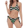 Zigzag Weed Pattern Print Halter Scoop Tie Side Bikini