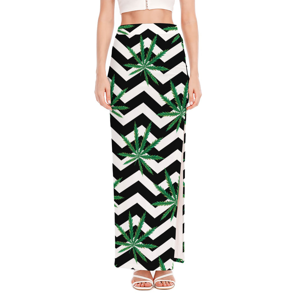 Zigzag Weed Pattern Print High Slit Maxi Skirt