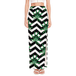 Zigzag Weed Pattern Print High Slit Maxi Skirt