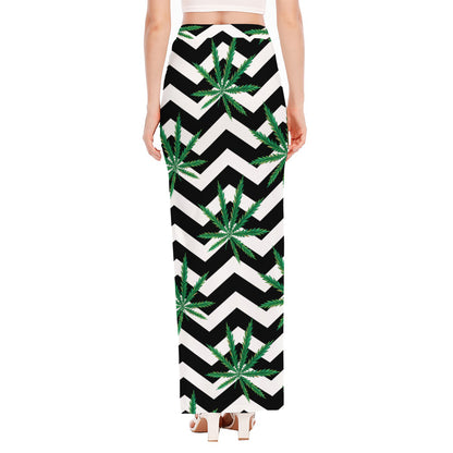 Zigzag Weed Pattern Print High Slit Maxi Skirt