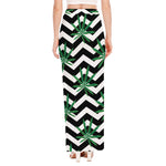 Zigzag Weed Pattern Print High Slit Maxi Skirt