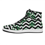 Zigzag Weed Pattern Print High Top Leather Sneakers