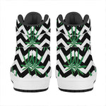 Zigzag Weed Pattern Print High Top Leather Sneakers