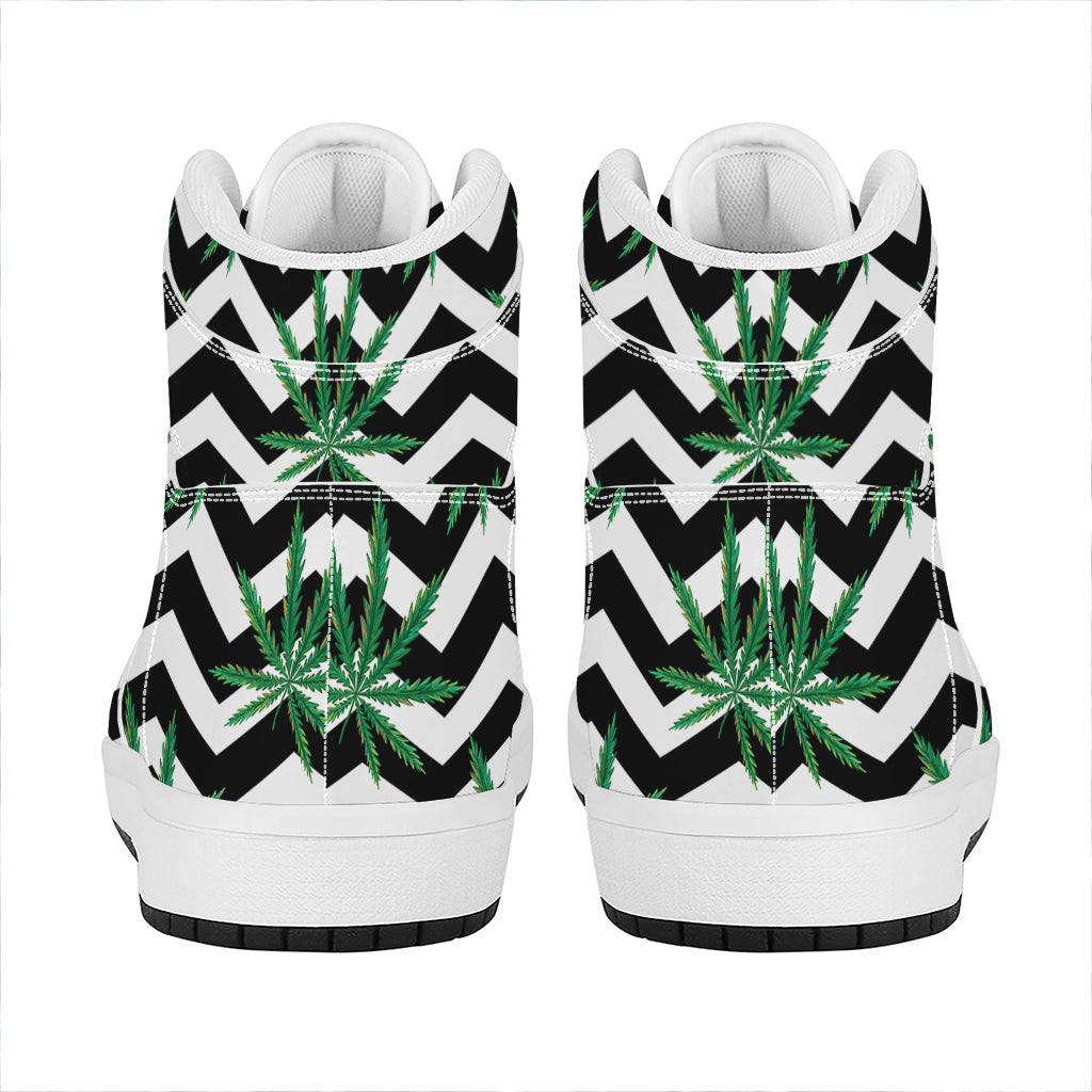 Zigzag Weed Pattern Print High Top Leather Sneakers