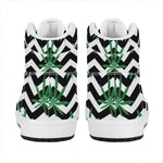 Zigzag Weed Pattern Print High Top Leather Sneakers
