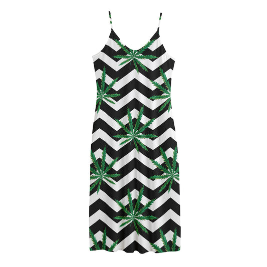 Zigzag Weed Pattern Print Jersey Midi Cami Dress
