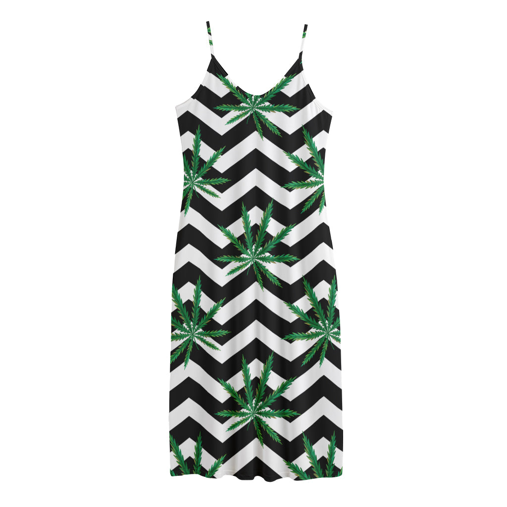 Zigzag Weed Pattern Print Jersey Midi Cami Dress