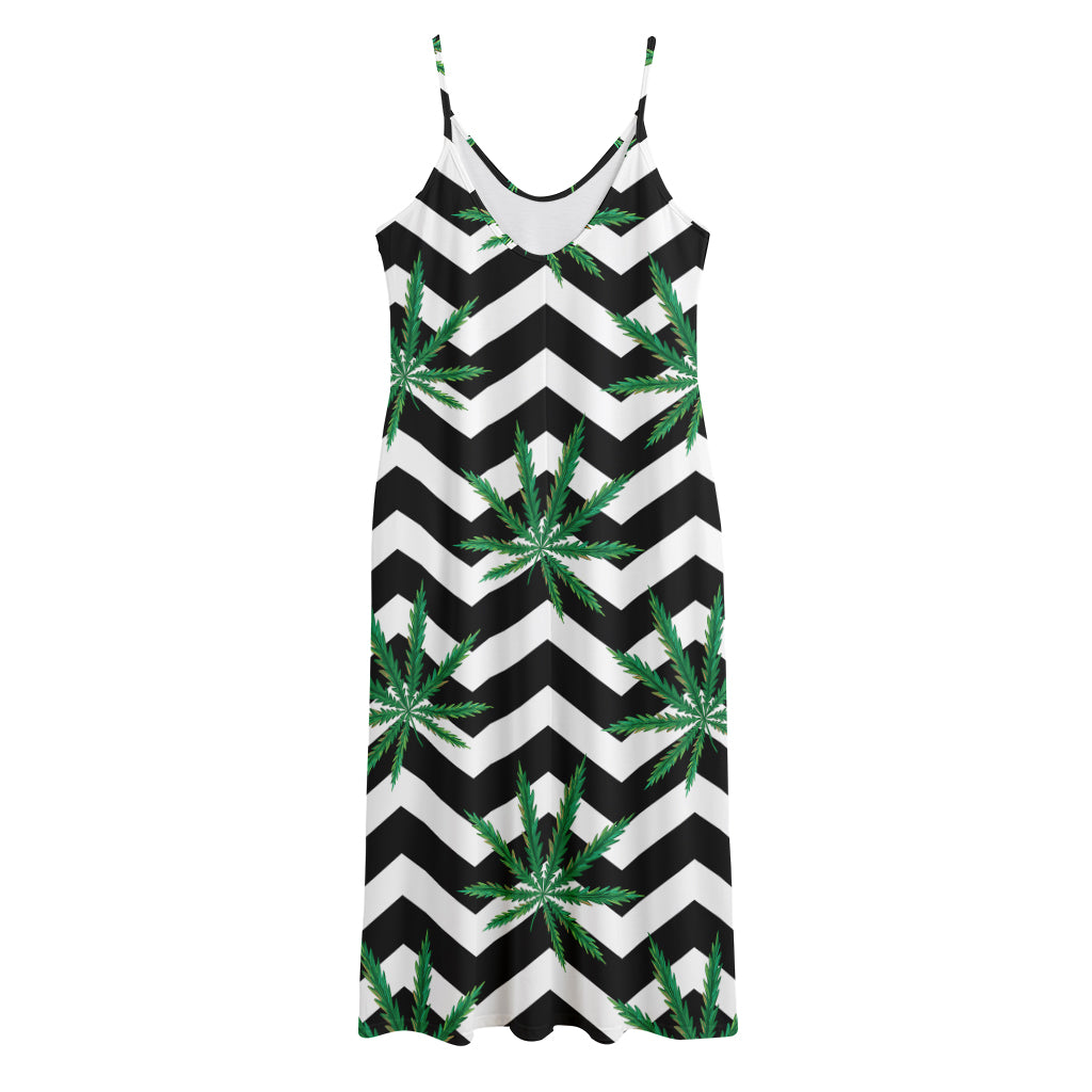 Zigzag Weed Pattern Print Jersey Midi Cami Dress