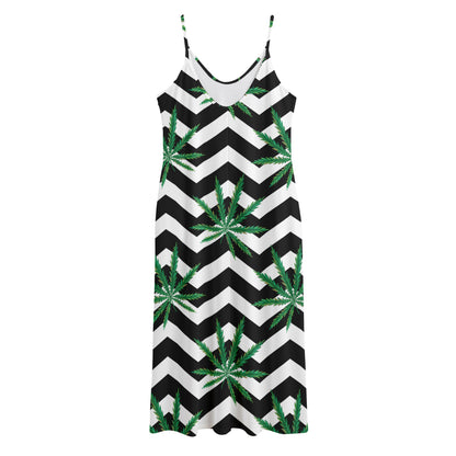 Zigzag Weed Pattern Print Jersey Midi Cami Dress