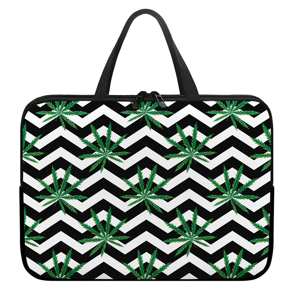 Zigzag Weed Pattern Print Laptop Sleeve With Handle