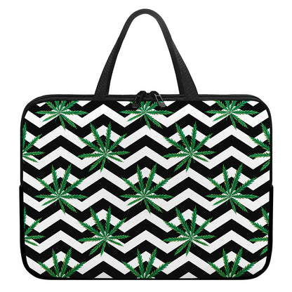 Zigzag Weed Pattern Print Laptop Sleeve With Handle