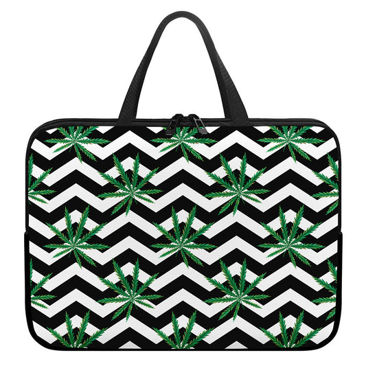 Zigzag Weed Pattern Print Laptop Sleeve With Handle