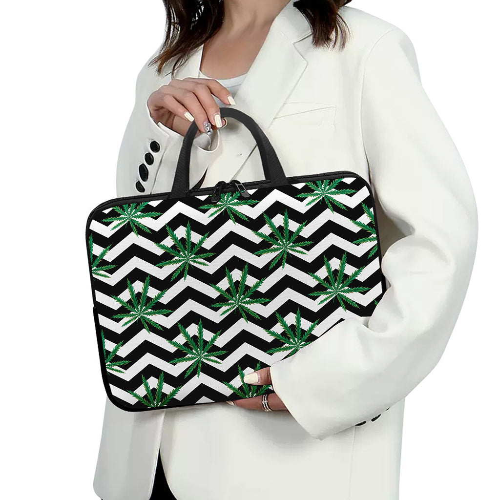 Zigzag Weed Pattern Print Laptop Sleeve With Handle