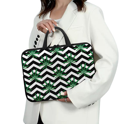 Zigzag Weed Pattern Print Laptop Sleeve With Handle