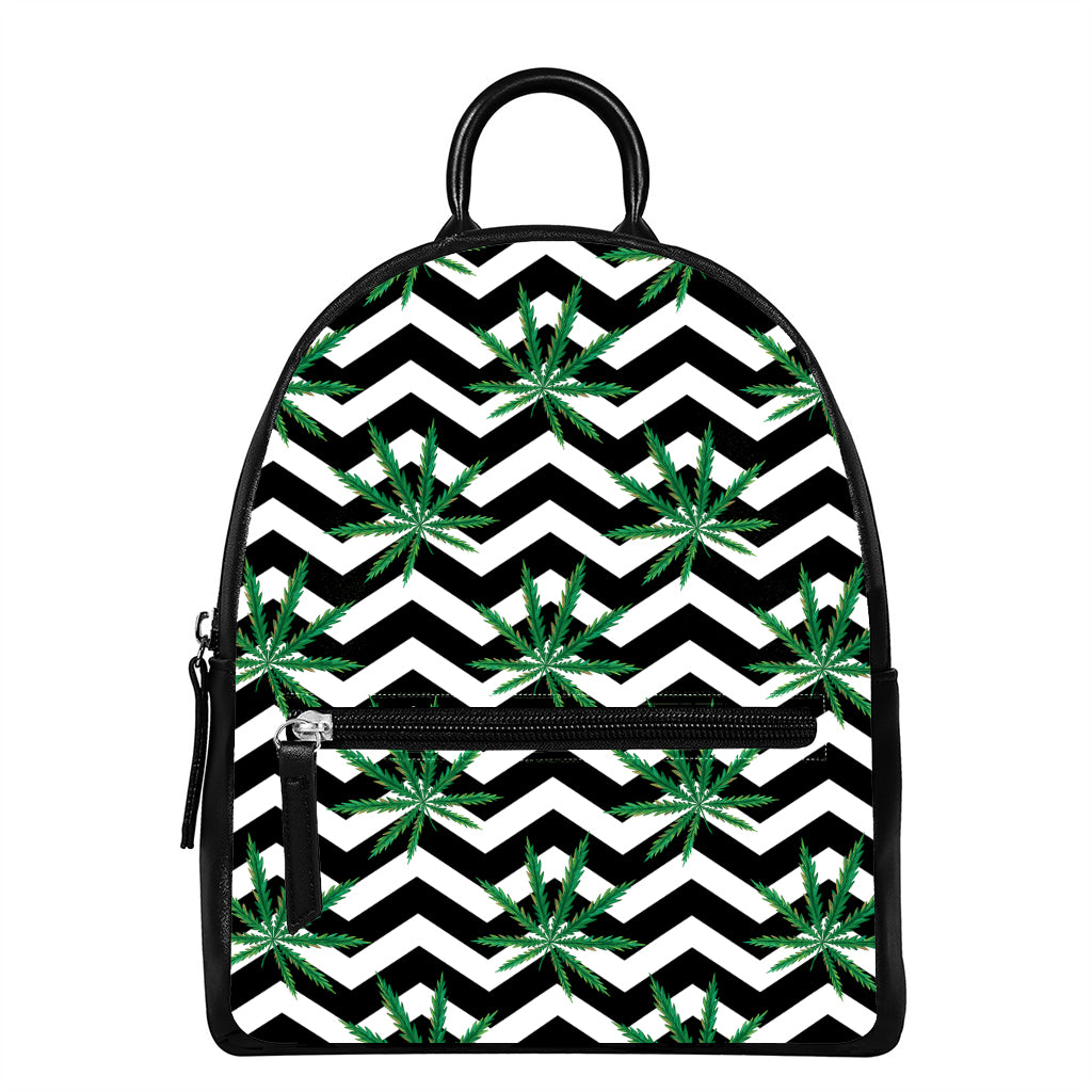 Zigzag Weed Pattern Print Leather Backpack