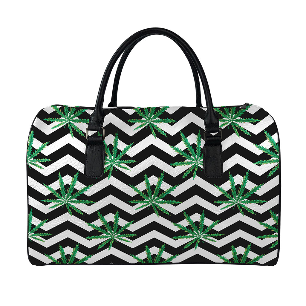 Zigzag Weed Pattern Print Leather Duffle Bag