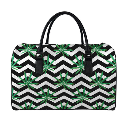 Zigzag Weed Pattern Print Leather Duffle Bag