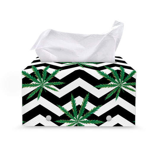 Zigzag Weed Pattern Print Leather Tissue Box Cover
