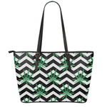 Zigzag Weed Pattern Print Leather Tote Bag