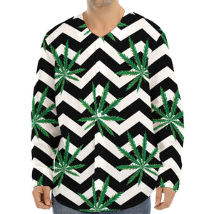 Zigzag Weed Pattern Print Long Sleeve Baseball Jersey