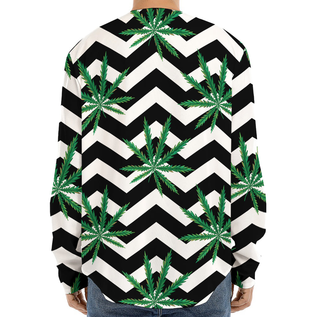 Zigzag Weed Pattern Print Long Sleeve Baseball Jersey