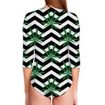 Zigzag Weed Pattern Print Long Sleeve Swimsuit
