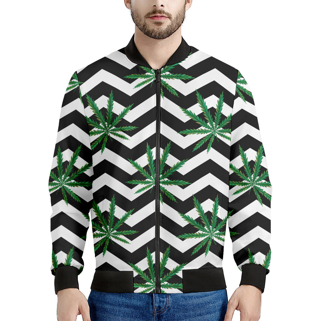 Zigzag Weed Pattern Print Men's Bomber Jacket