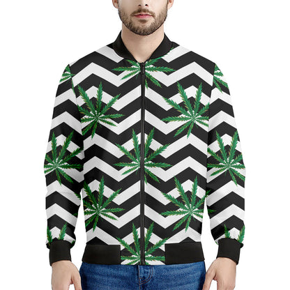 Zigzag Weed Pattern Print Men's Bomber Jacket