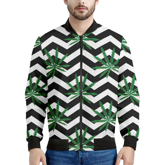 Zigzag Weed Pattern Print Men's Bomber Jacket
