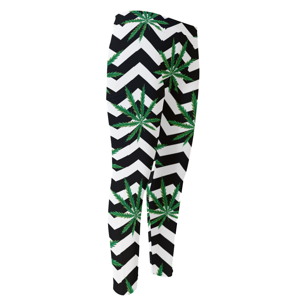 Zigzag Weed Pattern Print Men's Compression Pants