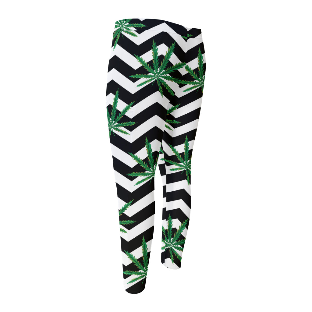 Zigzag Weed Pattern Print Men's Compression Pants