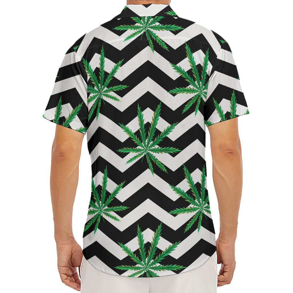 Zigzag Weed Pattern Print Men's Deep V-Neck Shirt
