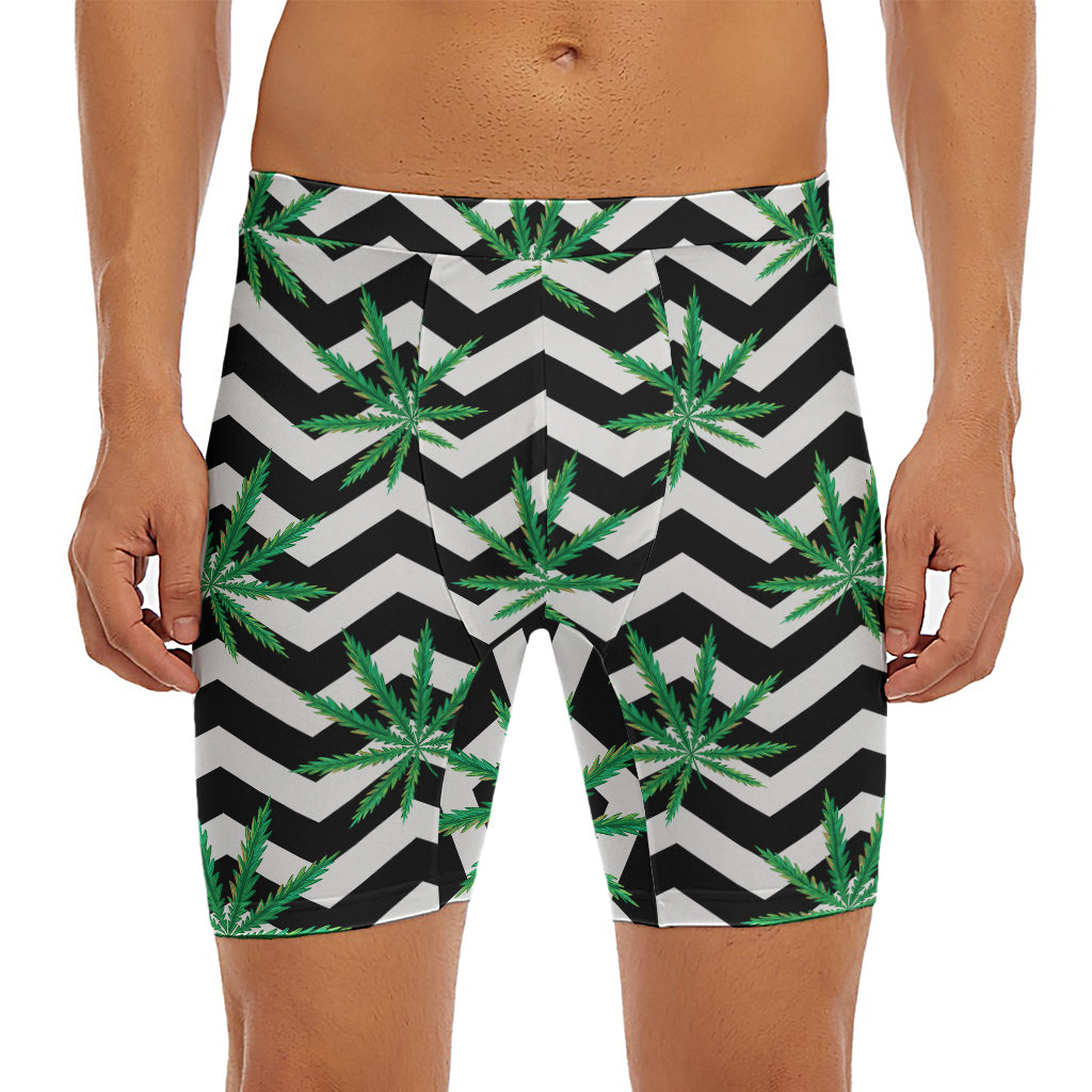 Zigzag Weed Pattern Print Men's Long Boxer Briefs