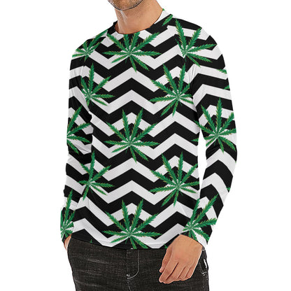 Zigzag Weed Pattern Print Men's Long Sleeve Rash Guard