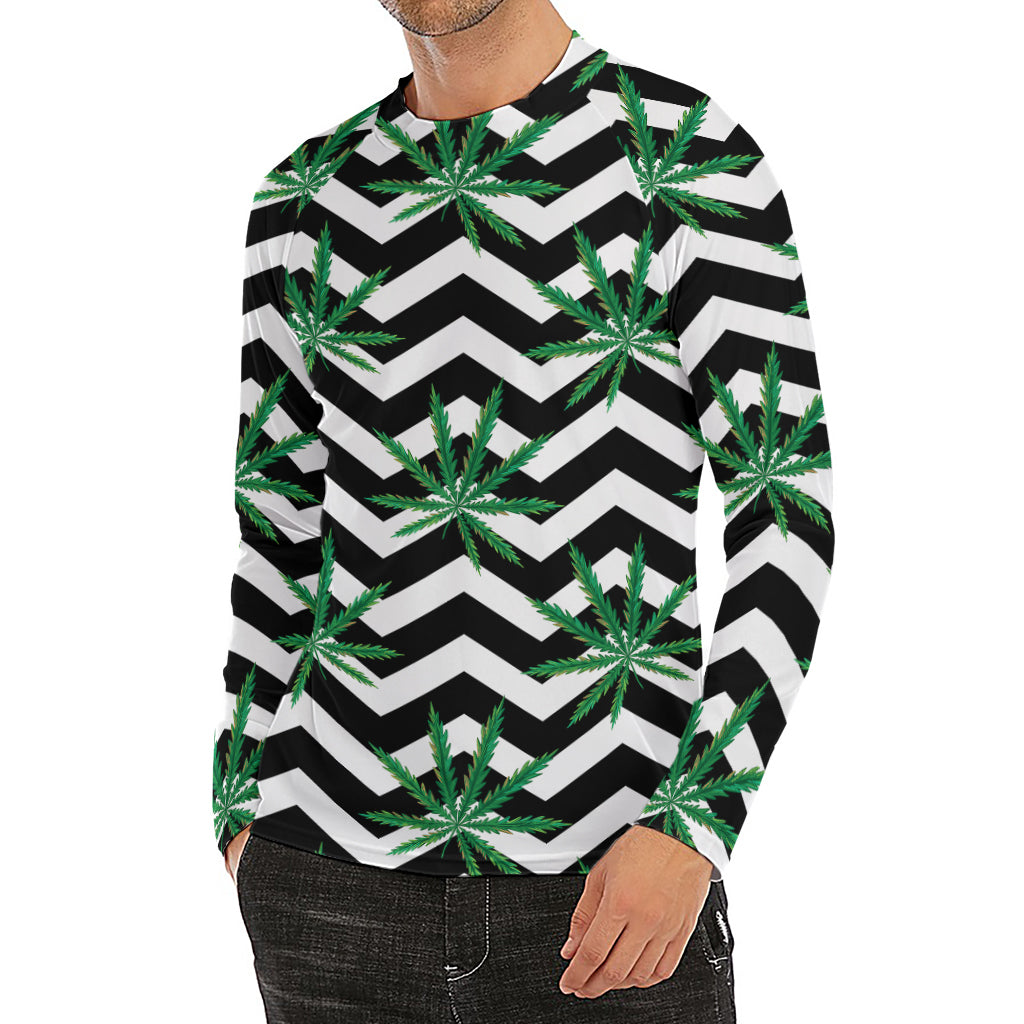 Zigzag Weed Pattern Print Men's Long Sleeve Rash Guard