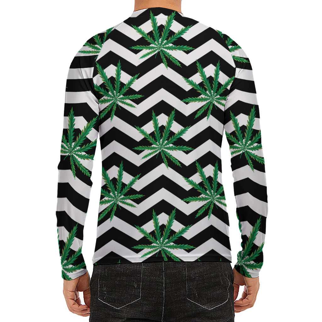 Zigzag Weed Pattern Print Men's Long Sleeve Rash Guard