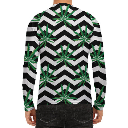 Zigzag Weed Pattern Print Men's Long Sleeve Rash Guard