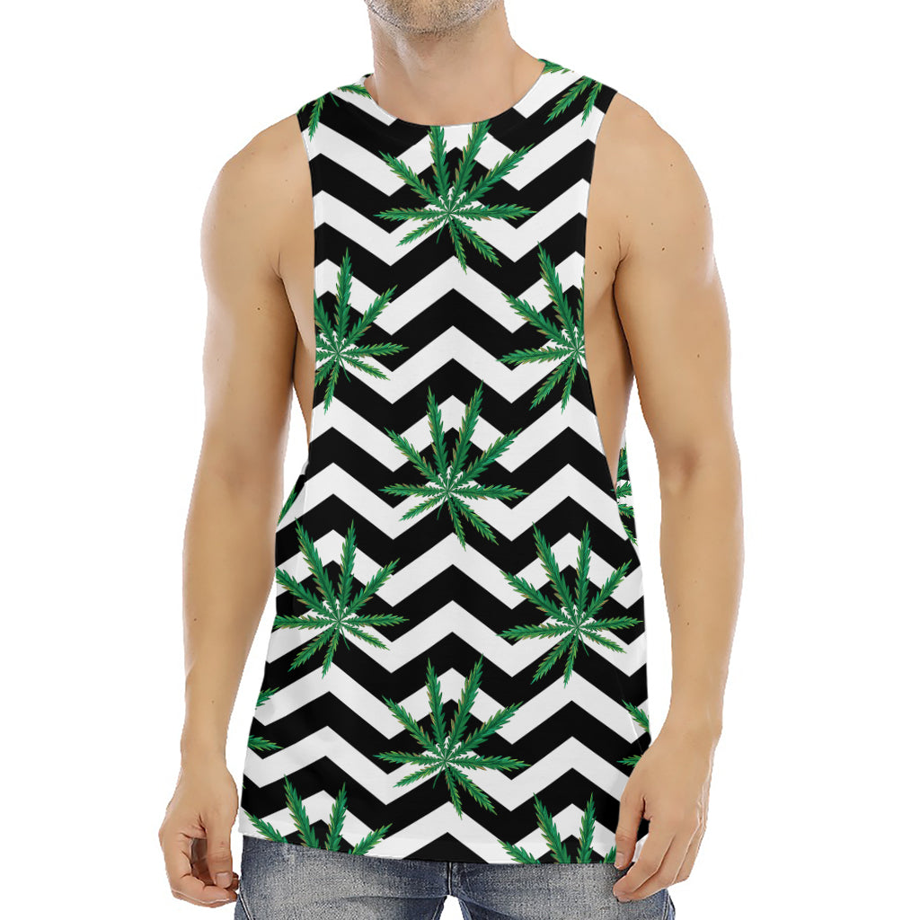 Zigzag Weed Pattern Print Men's Muscle Tank Top