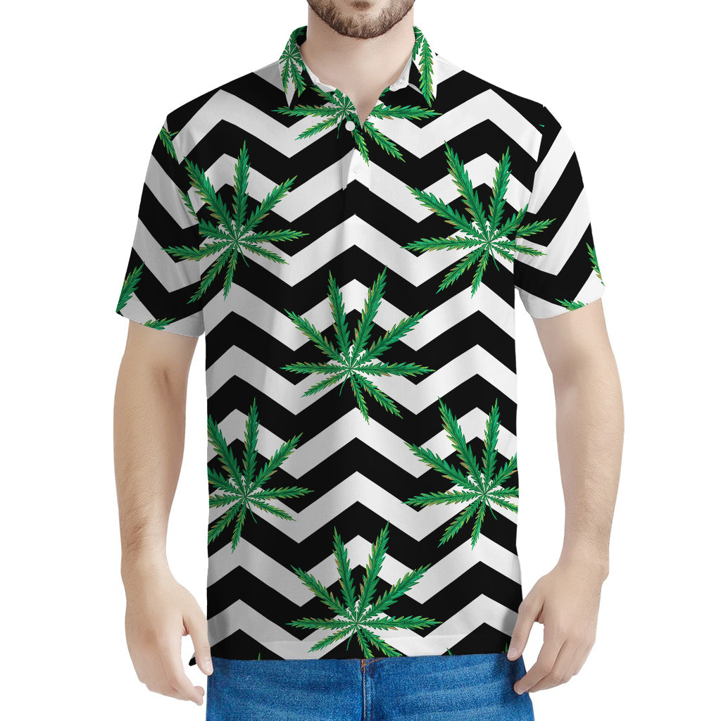 Zigzag Weed Pattern Print Men's Polo Shirt