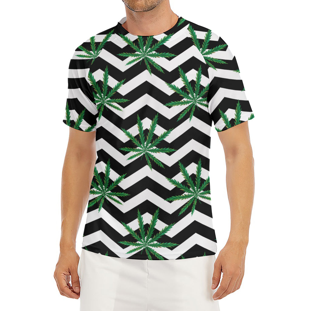 Zigzag Weed Pattern Print Men's Short Sleeve Rash Guard